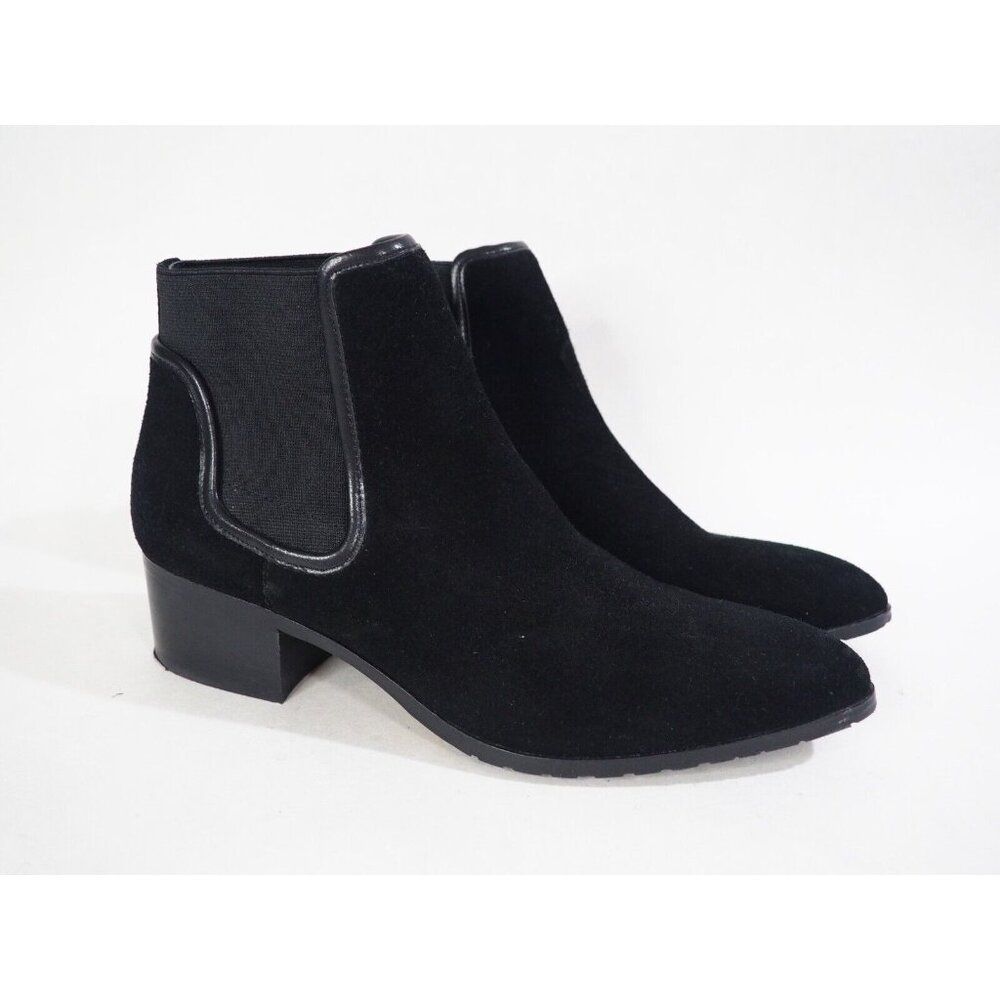 Donald J Pliner Black Suede Dyla Pull-On Ankle Heel Booties, Size 6.5 (US)